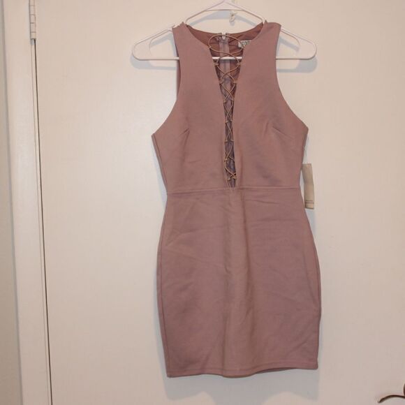 New Tobi at me Plunging bodycon Rose Mini dress Women Size Small - Picture 3 of 10